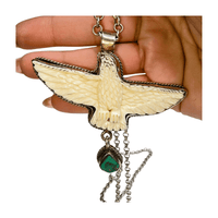 Eagle Bone Carved Pendant with Turquoise - 30 in