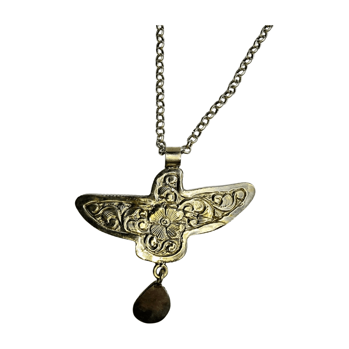 Eagle Bone Carved Pendant with Turquoise - 30 in