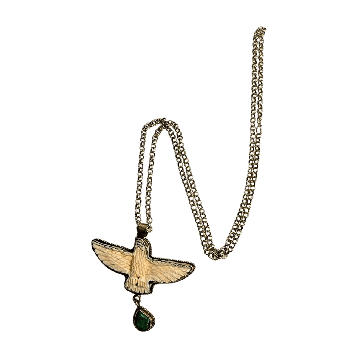 Eagle Bone Carved Pendant with Turquoise - 30 in