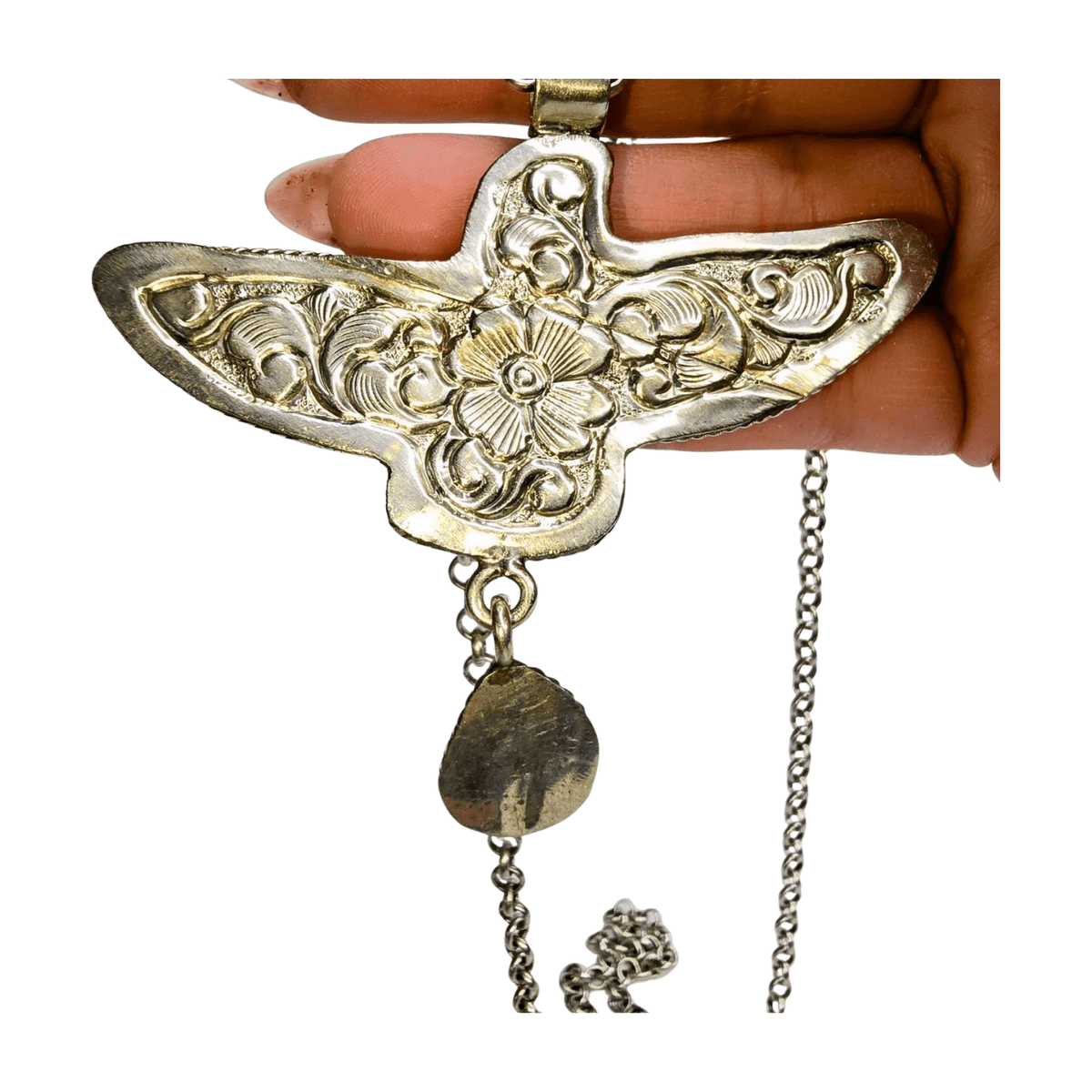 Eagle Bone Carved Pendant with Turquoise - 30 in