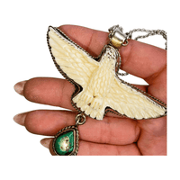 Eagle Bone Carved Pendant with Turquoise - 30 in