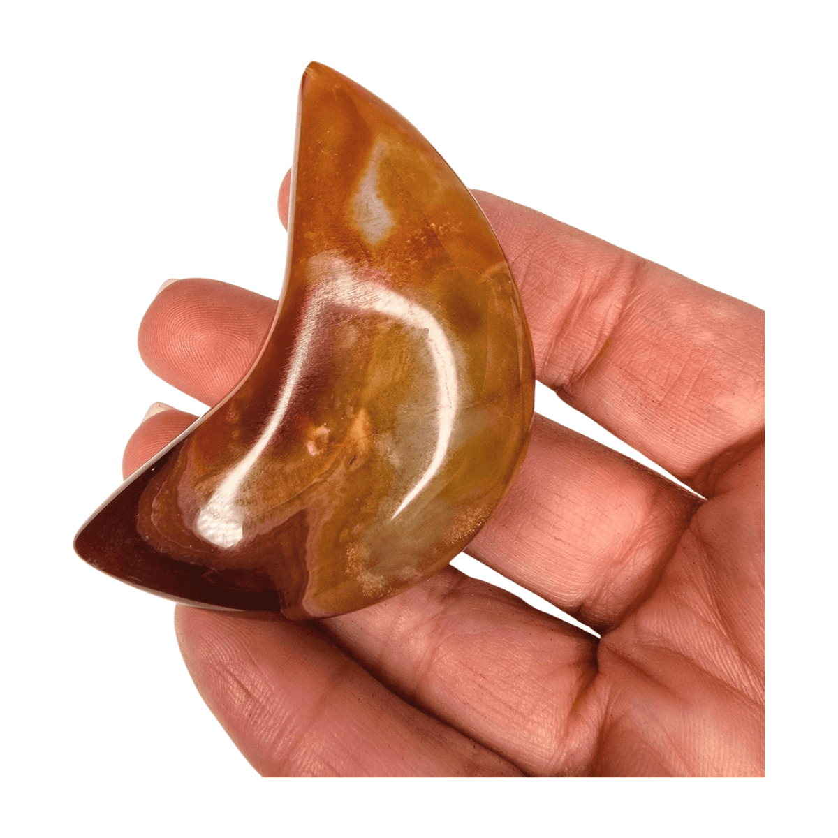 Carnelian crescent moon carving for passion, creativity, and motivation