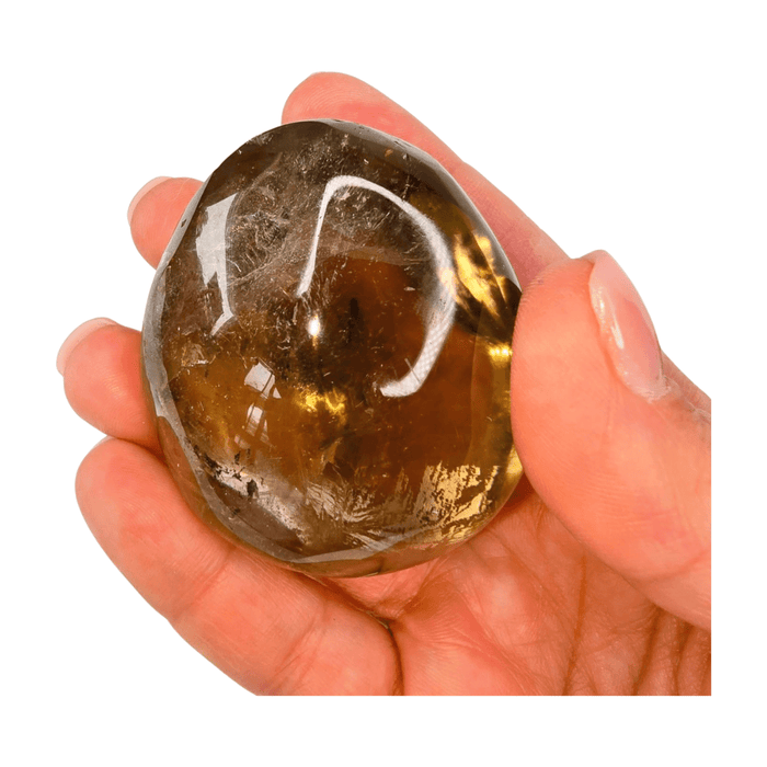 Smoky Quartz palm stone for grounding, protection, and emotional release