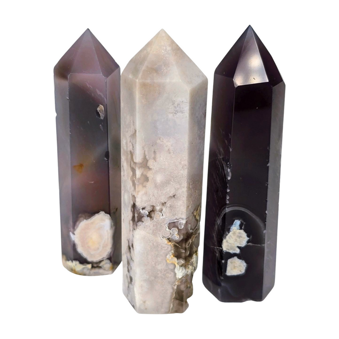 Black Flower Agate Tower