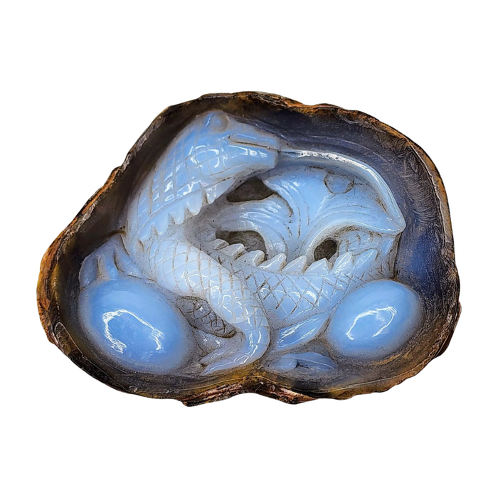 Chalcedony Dragon with Eggs Carving
