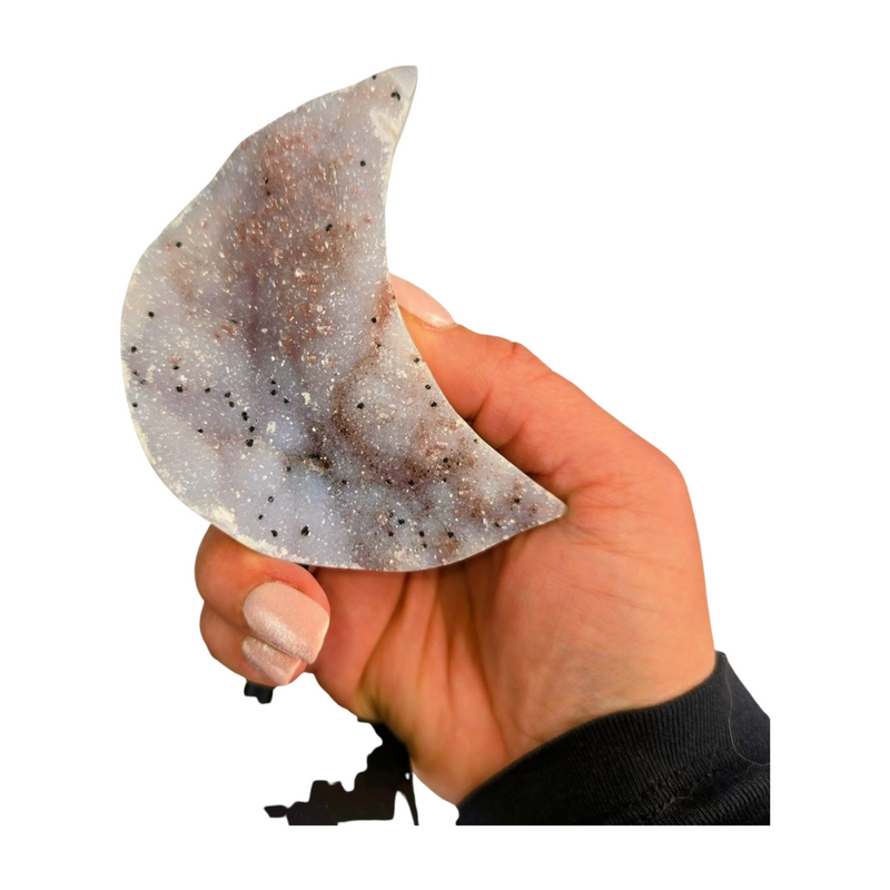 Druzy Agate Moon on Stand