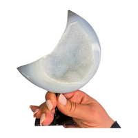 Druzy Agate Moon on Stand