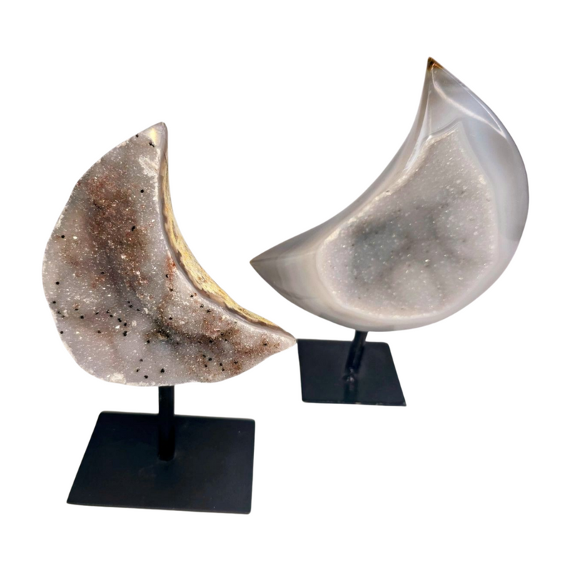 Druzy Agate Moon on Stand