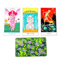 Totems and Tarot Florana Tarot deck featuring Temperance, Nine of Cups, and Death cards with botanical art nouveau style