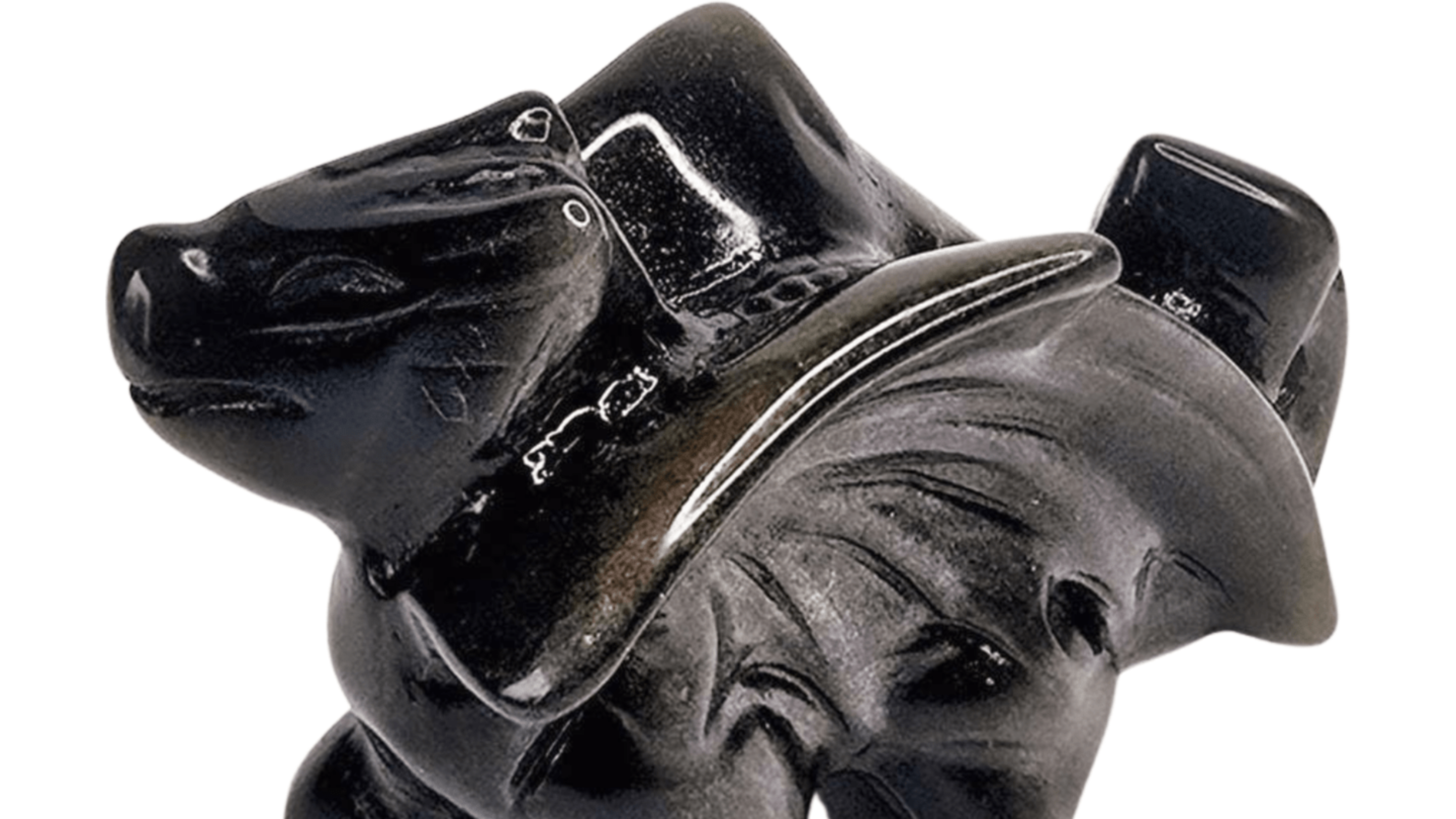 Dragon figurine three-quarter view, sculpted head and wings in dark glossy finish.