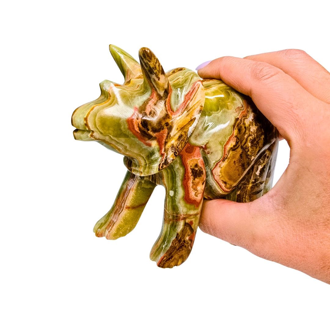 Green Calcite Triceratops - Extra Large