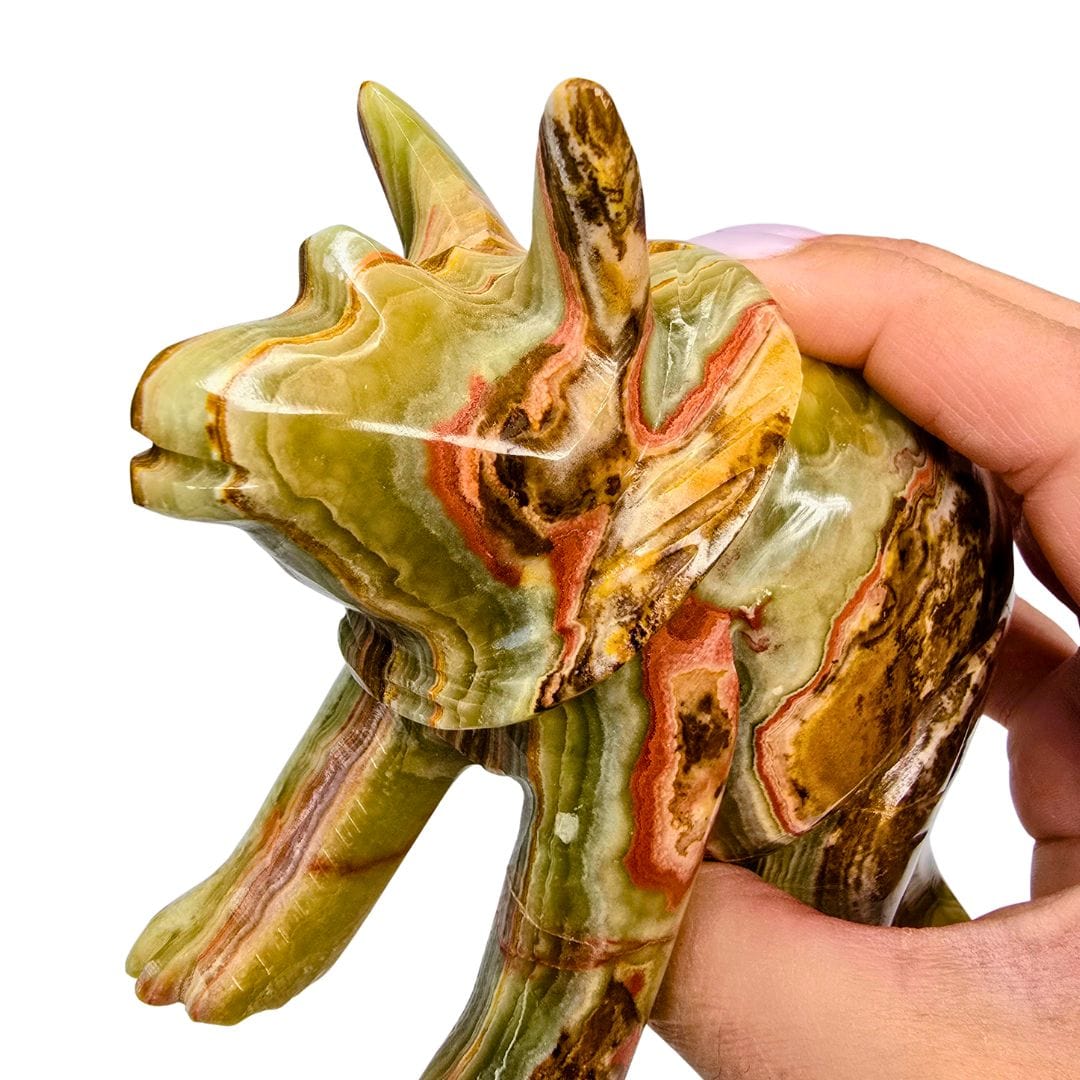 Green Calcite Triceratops - Extra Large