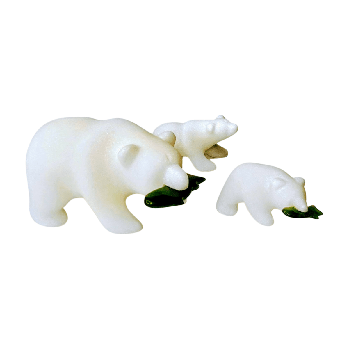 Marble Bears with Jade Fish - Mama and Two Babies (Box)