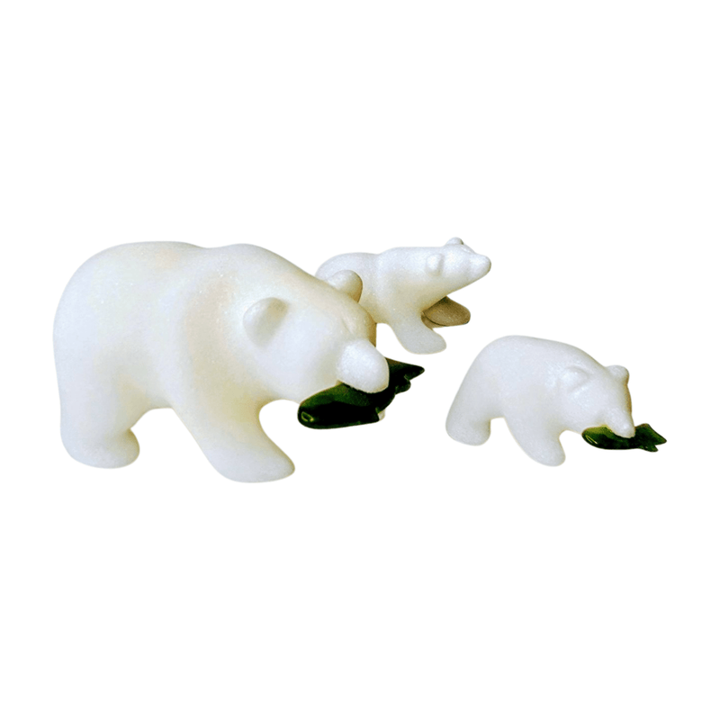 Marble Bears with Jade Fish - Mama and Two Babies (Box)
