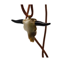 Nephrite Jade Bull Skull Pendant (on pleather cord)