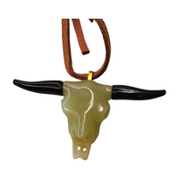 Nephrite Jade Bull Skull Pendant (on pleather cord)