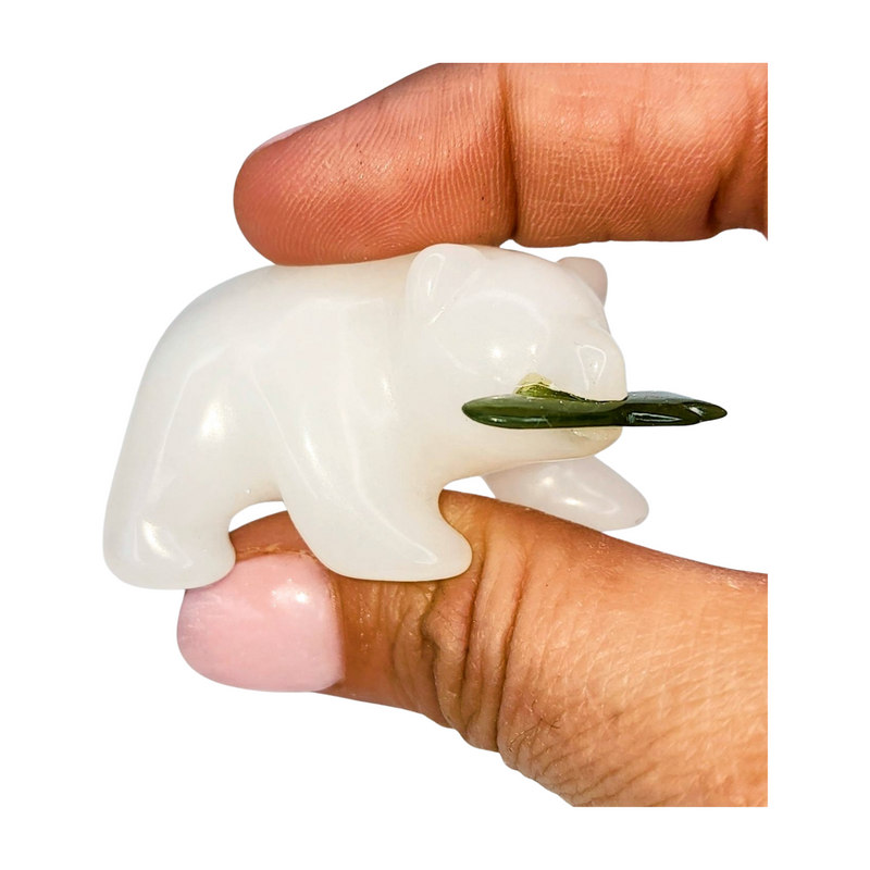 Quartz Bear with Jade Fish