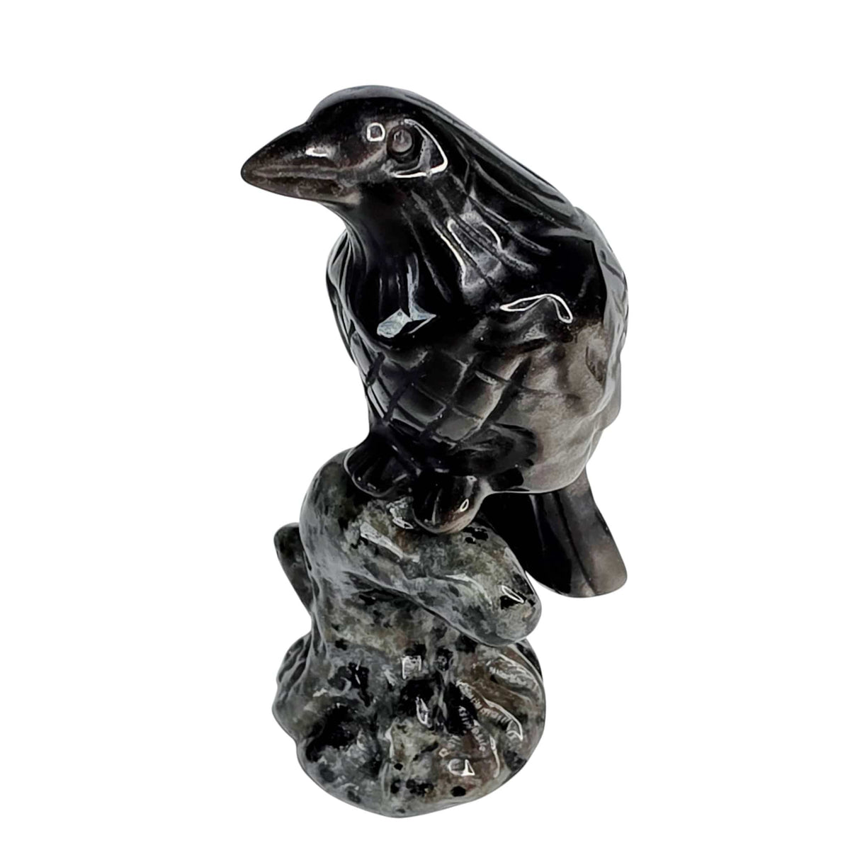 Silver Sheen Obsidian Raven with Yooperlite Branch