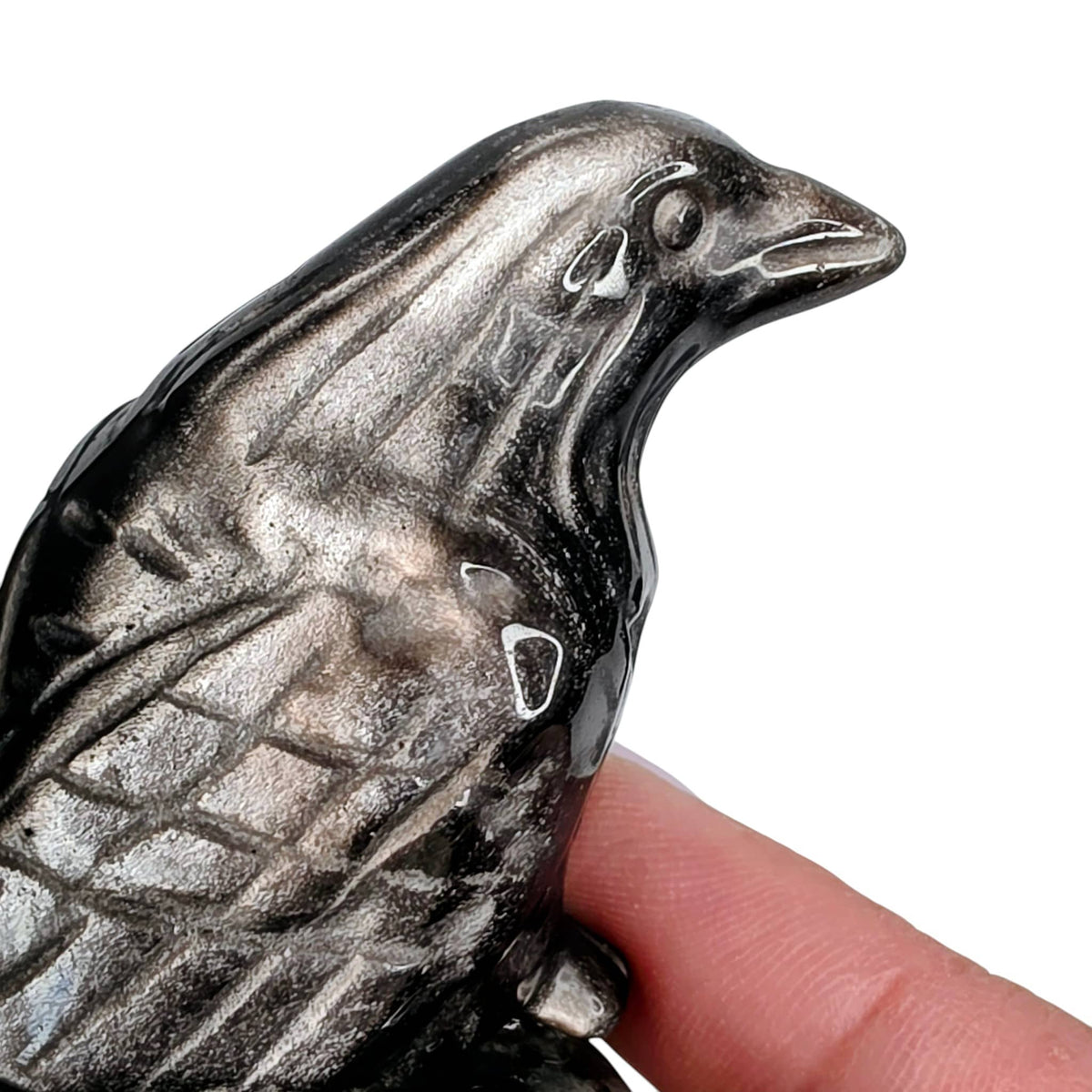 Silver Sheen Obsidian Raven with Yooperlite Branch