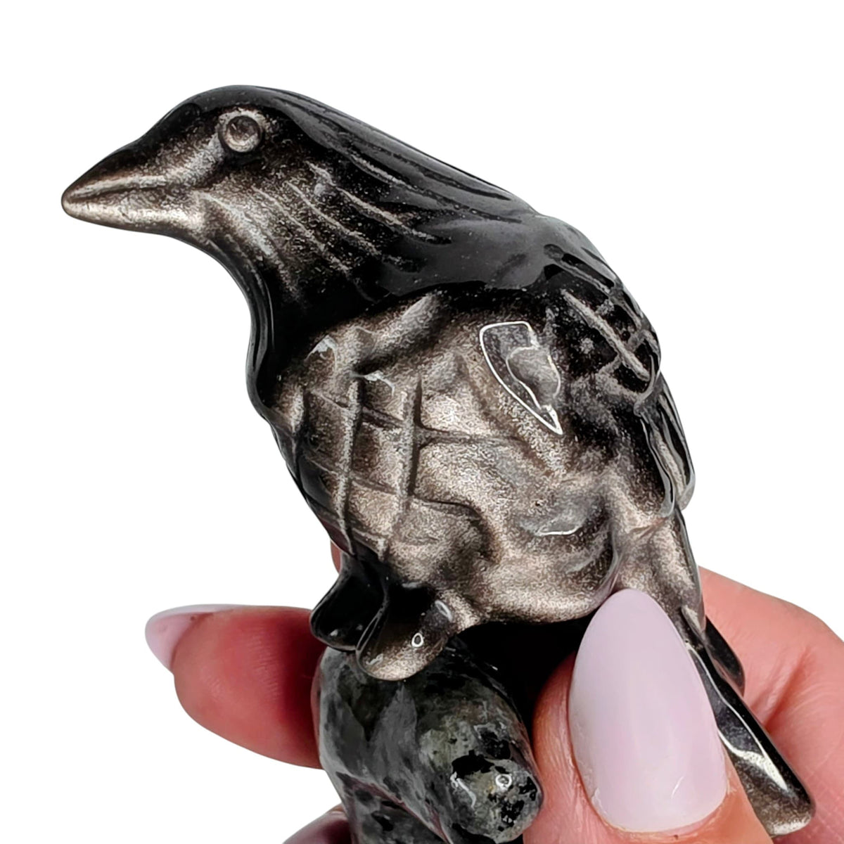 Silver Sheen Obsidian Raven with Yooperlite Branch