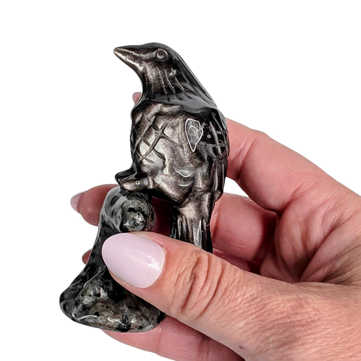 Silver Sheen Obsidian Raven with Yooperlite Branch